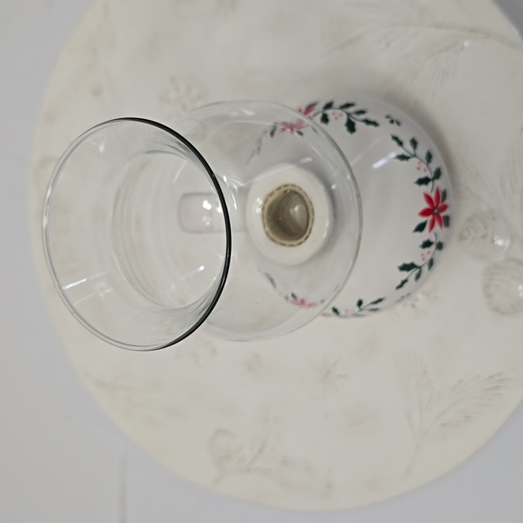 Vintage Holly Berry Porcelain Glass Hurricane Candleholder Taiwan Christmas - Picture 6 of 16